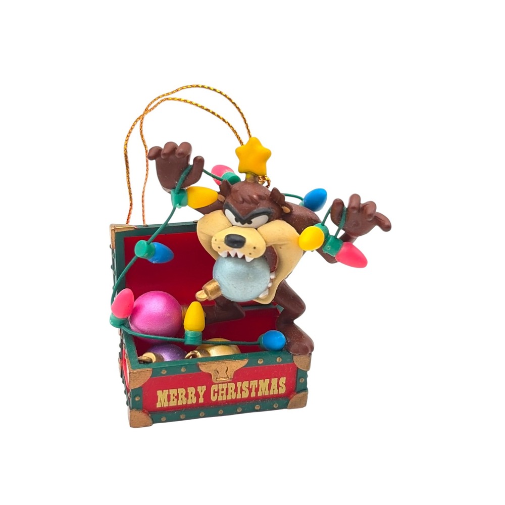 1995 Vintage Looney Tunes Tasmanian Devil Christmas Ornament Taz Treasure Chest